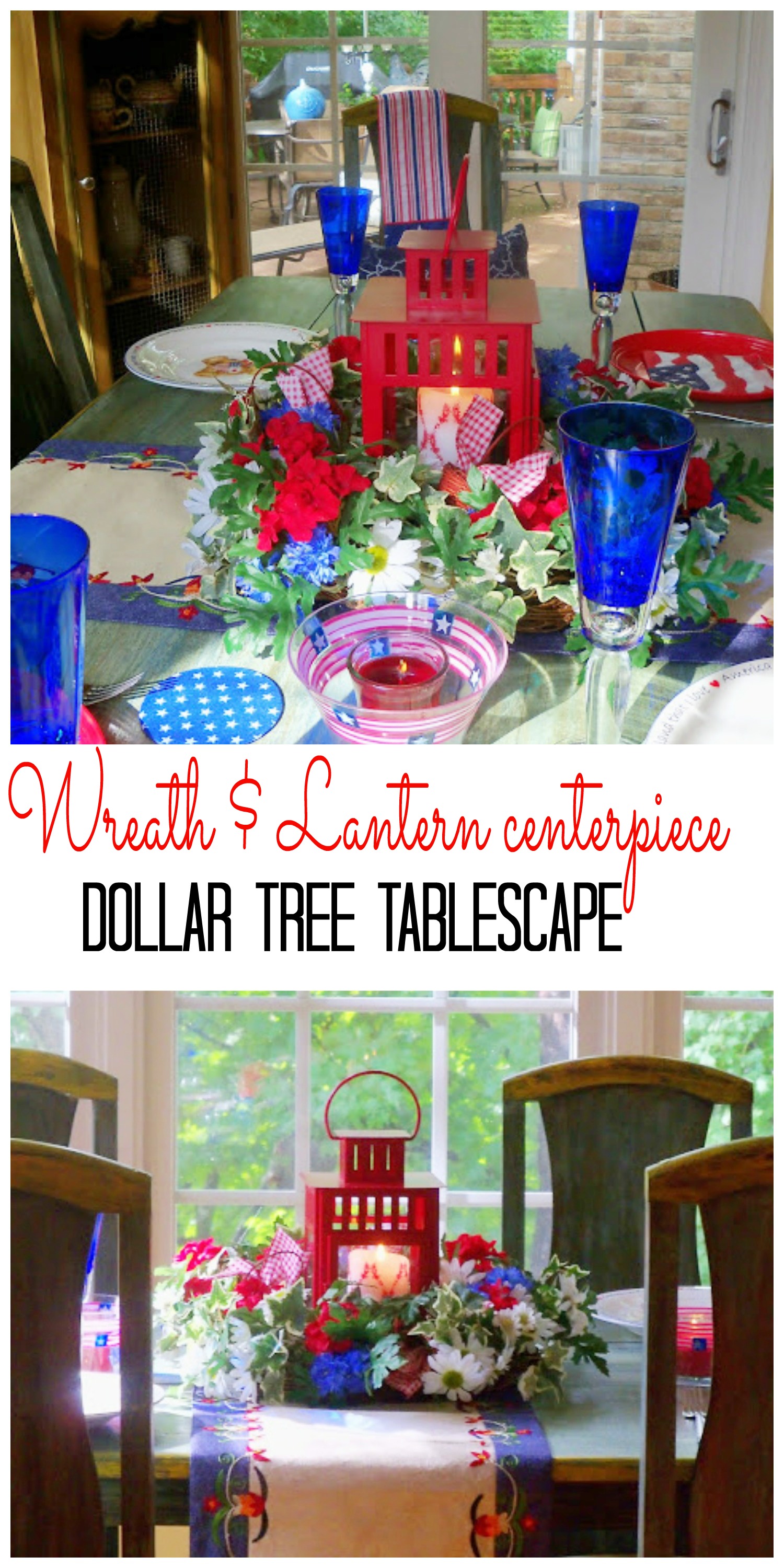 wreath and lantern centerpiece for the 4th of July