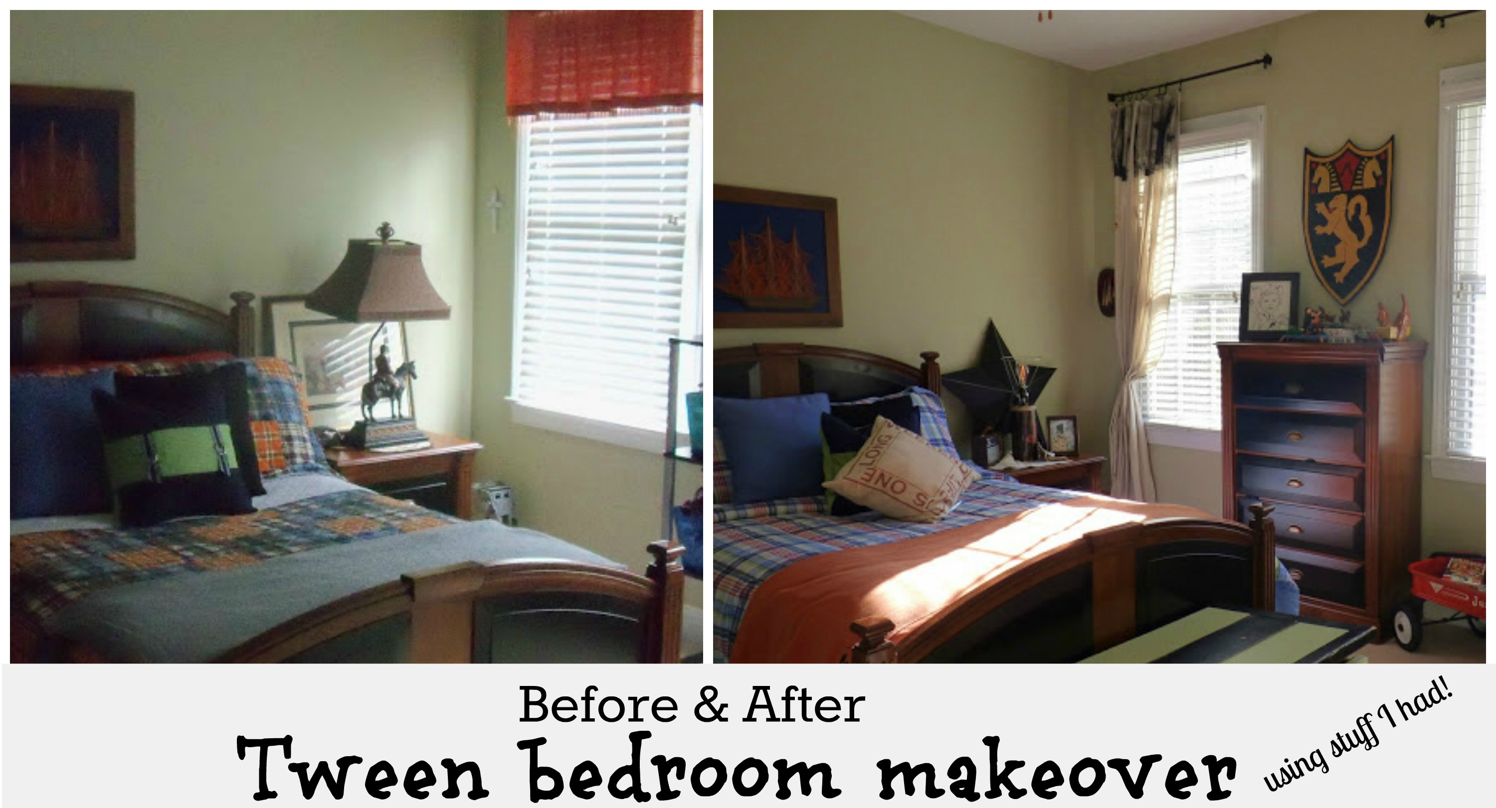 Boys bedroom before and after makeover on a budget using things I already had