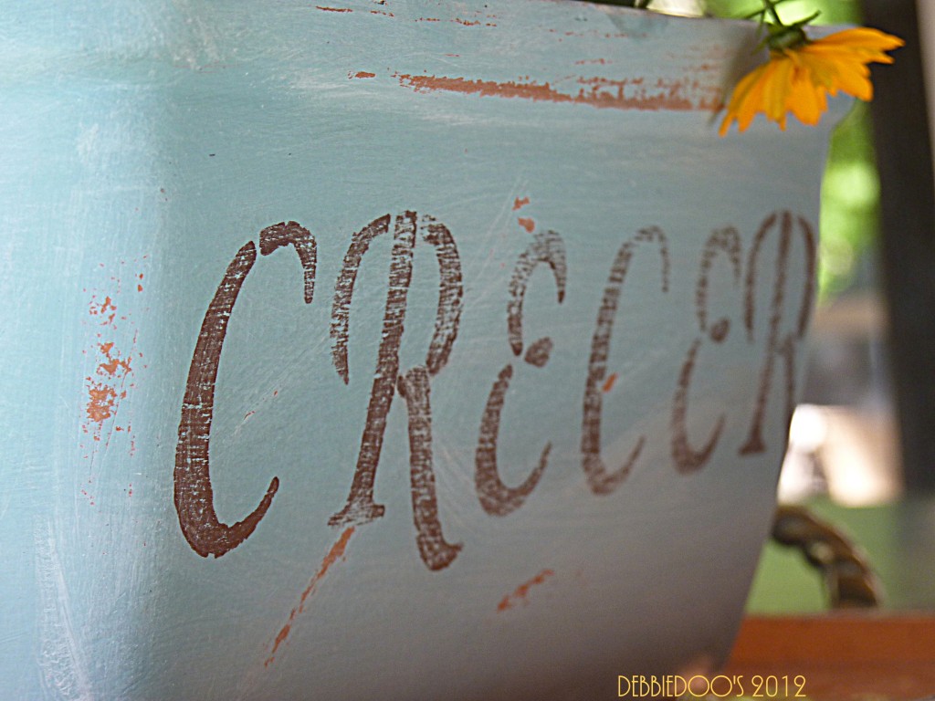 terra cotta pot painted with Annie Sloan paint and stenciled