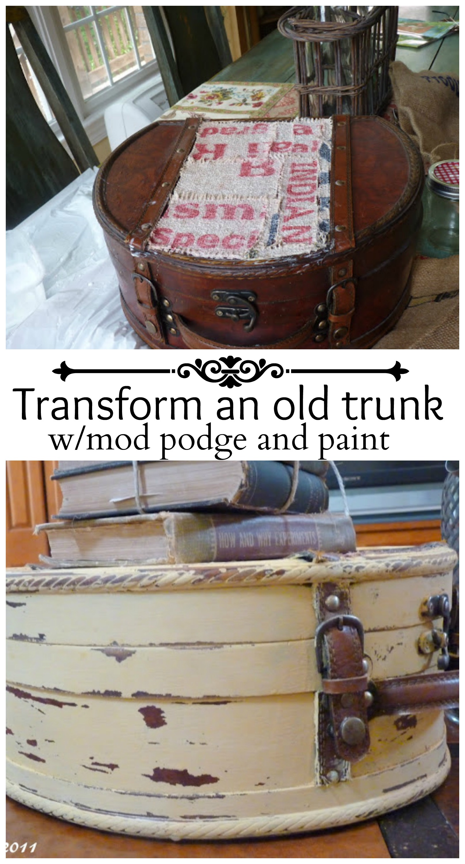 transform an old trunk with mod podge and paint