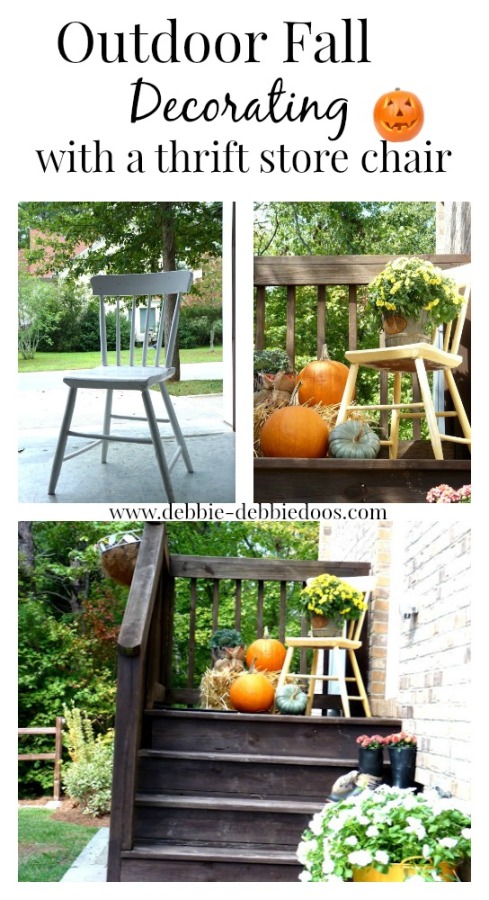Outdoor Fall decorating with a thrift store chair