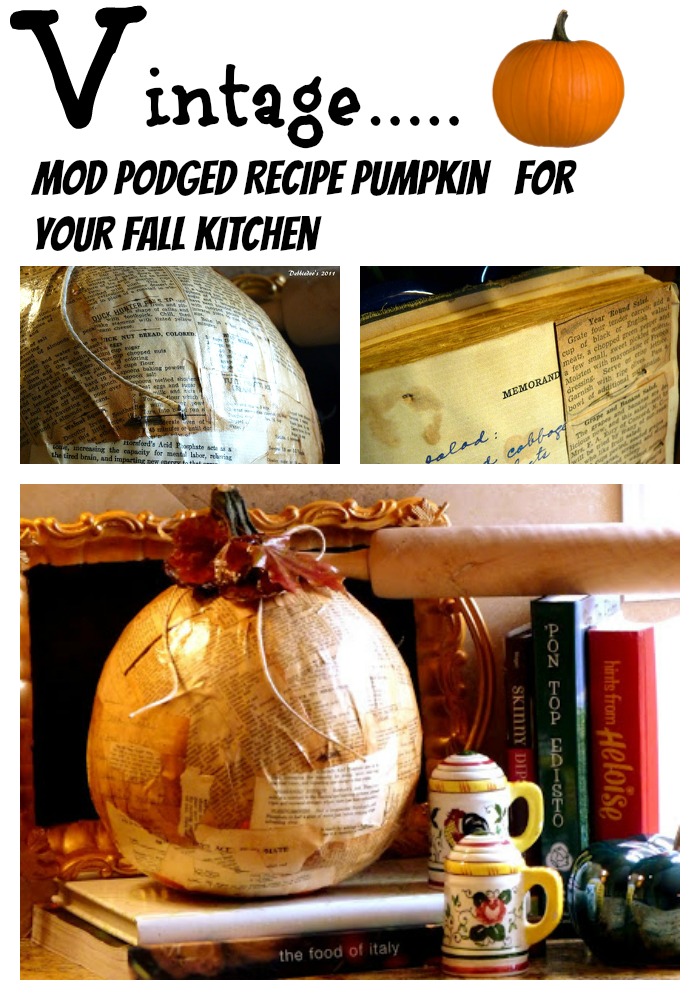 Vintage recipe mod podged pumpkin for your fall kitchen