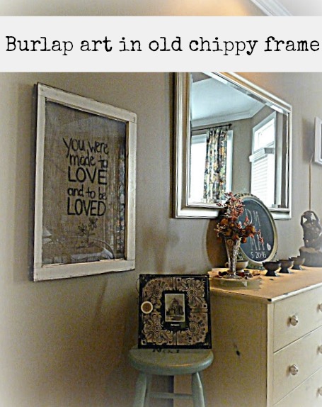 Burlap art framed in old frame