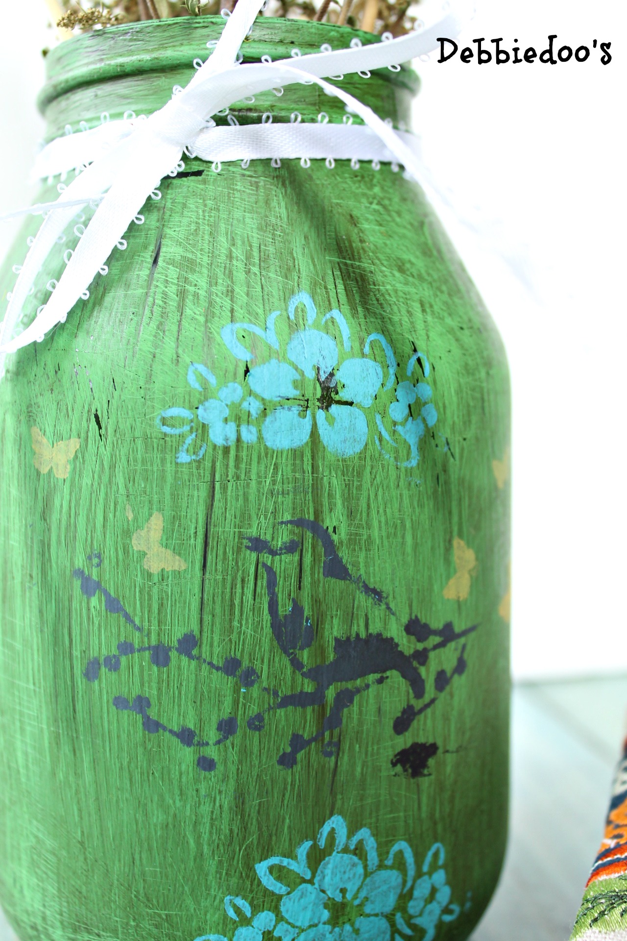 Upcycled jar painted and stenciled 032