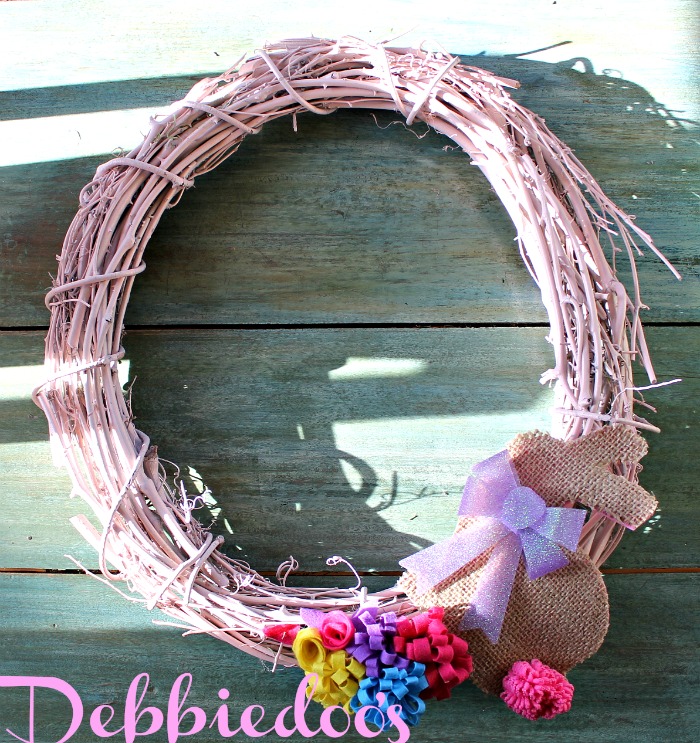 spring wreath with burlap bunny