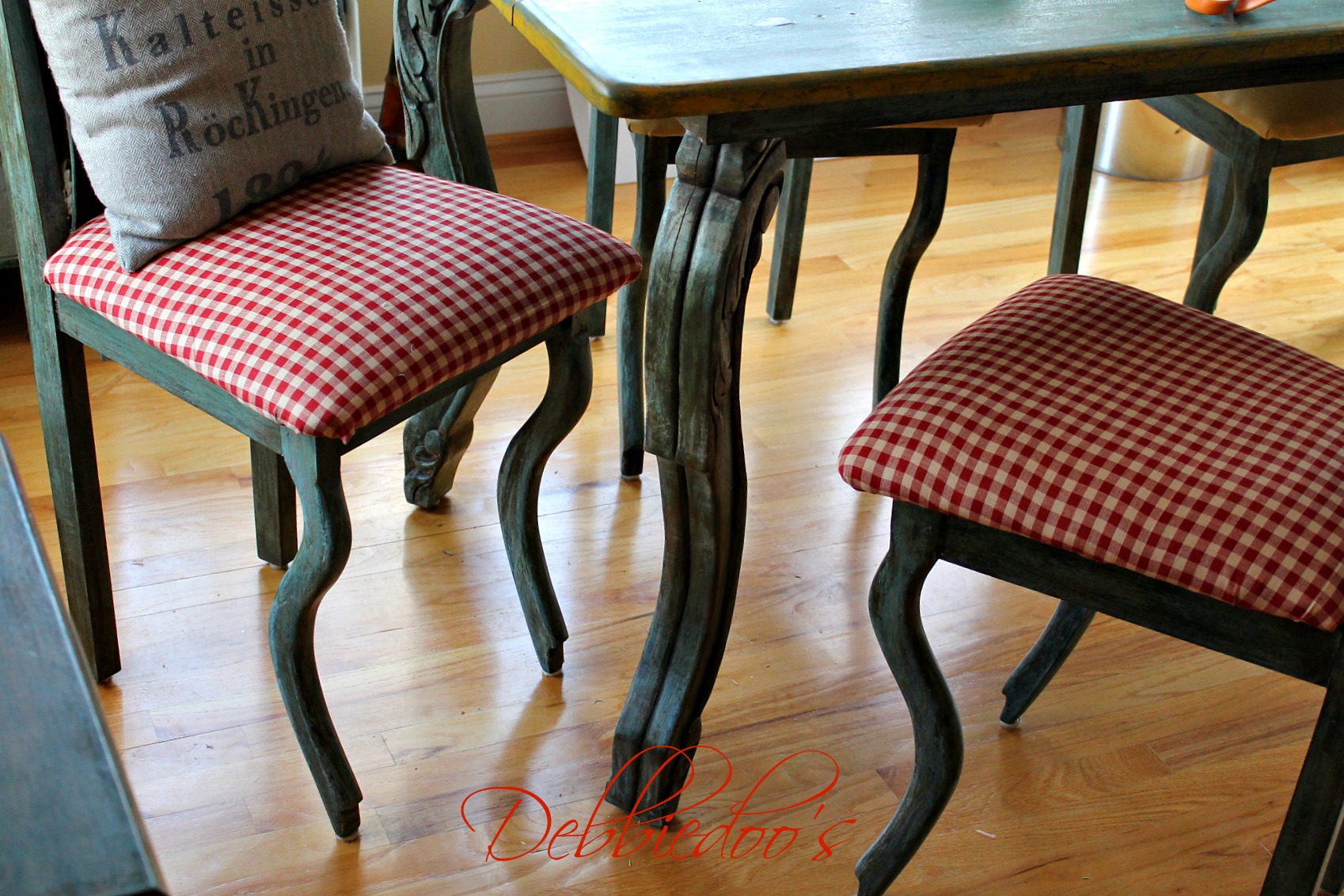 Gingham chairs reupholstered