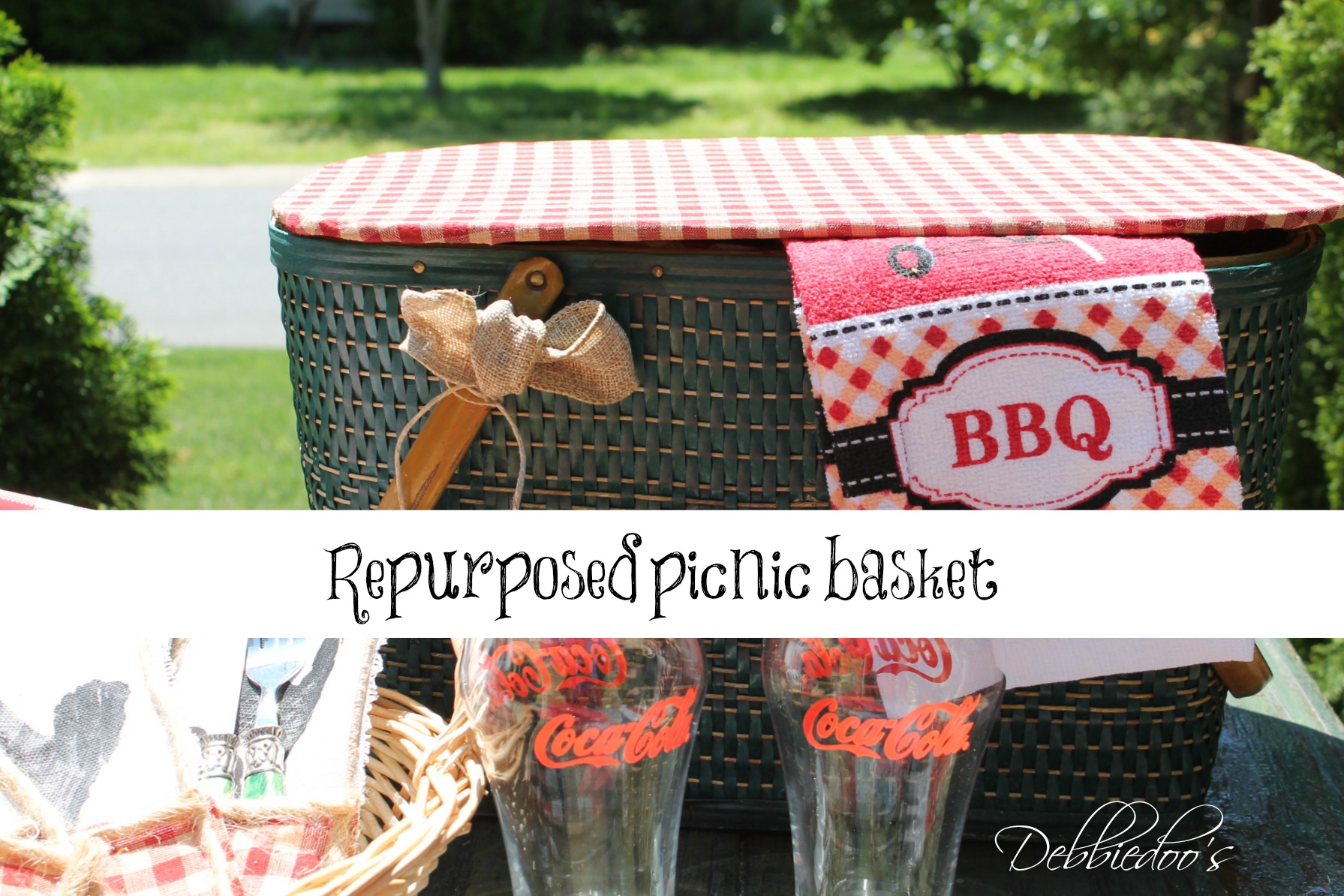 picnic on the patio with a repurposed vintage picnic basket