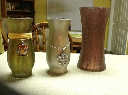 Mod podge and rit dye on glass vases