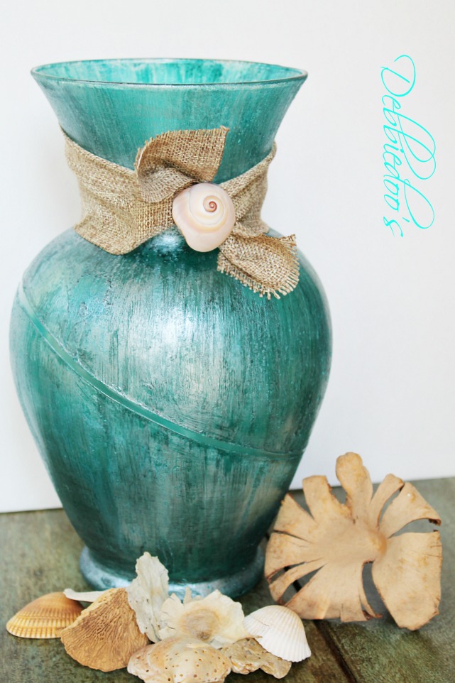 Coastal rit dye vase with mod podge and teal rit dye