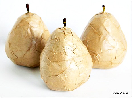Plastic-Pears-Turned-Into-Modern-Styling-Accents-with-Kraft-Paper-and-Mod-Podge-www.turnstyle121