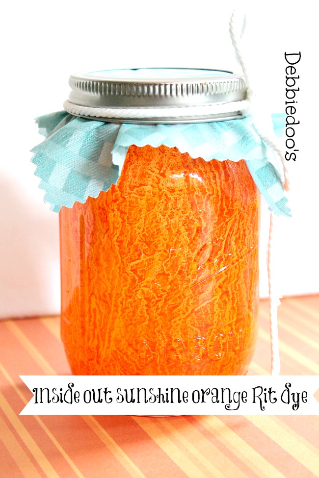 Rit dye and mod podge painted on mason jar in sunshine orange, inside out technique