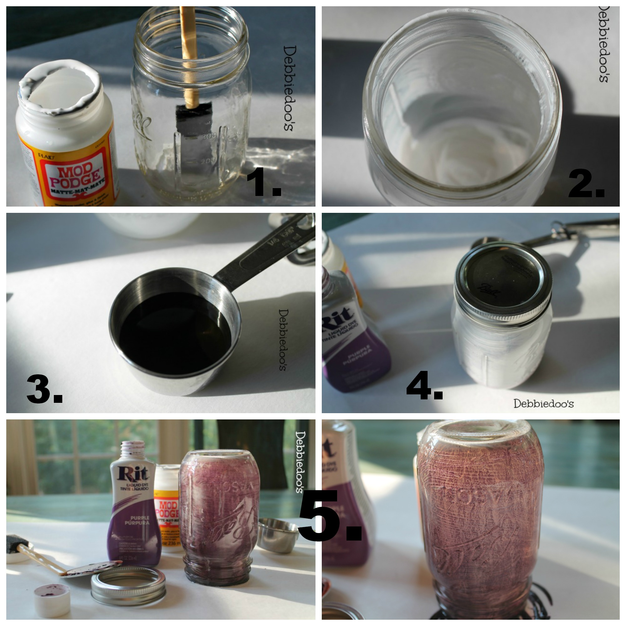 Step by step tutorial on how to inside out glass with rit dye and mod podge