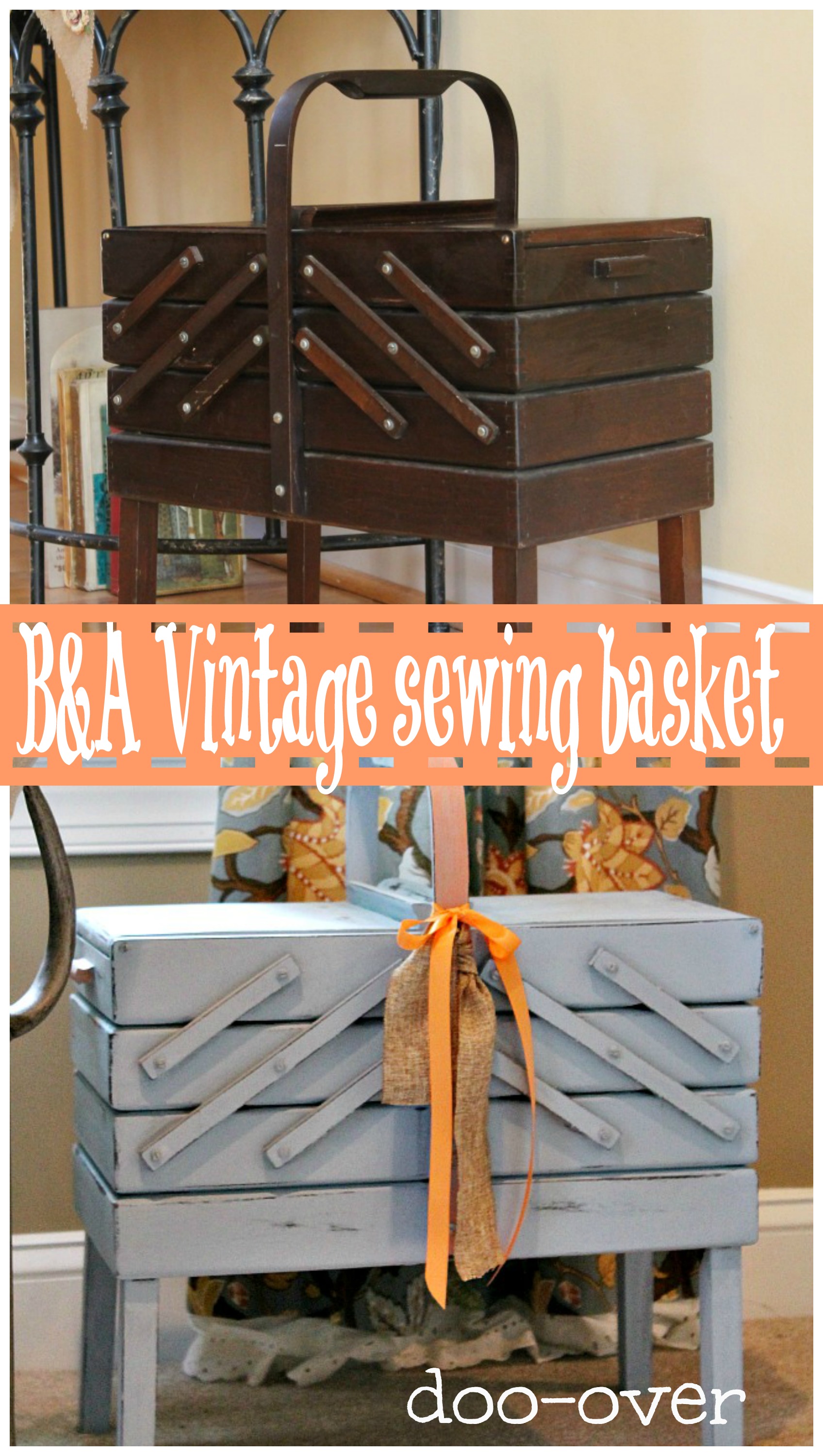 Before and after vintage sewing basket
