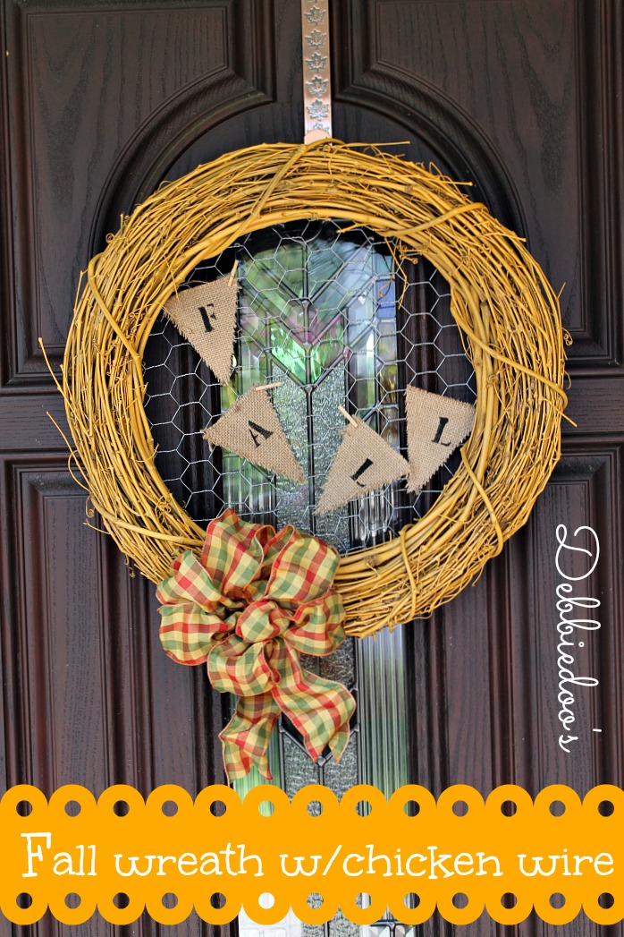 Fall wreath with chicken wire and spray painted grapevine