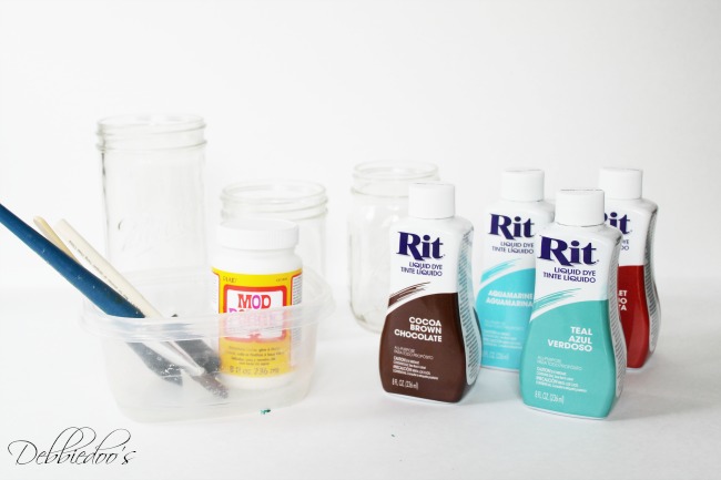 Supplies for rit dye mason jars