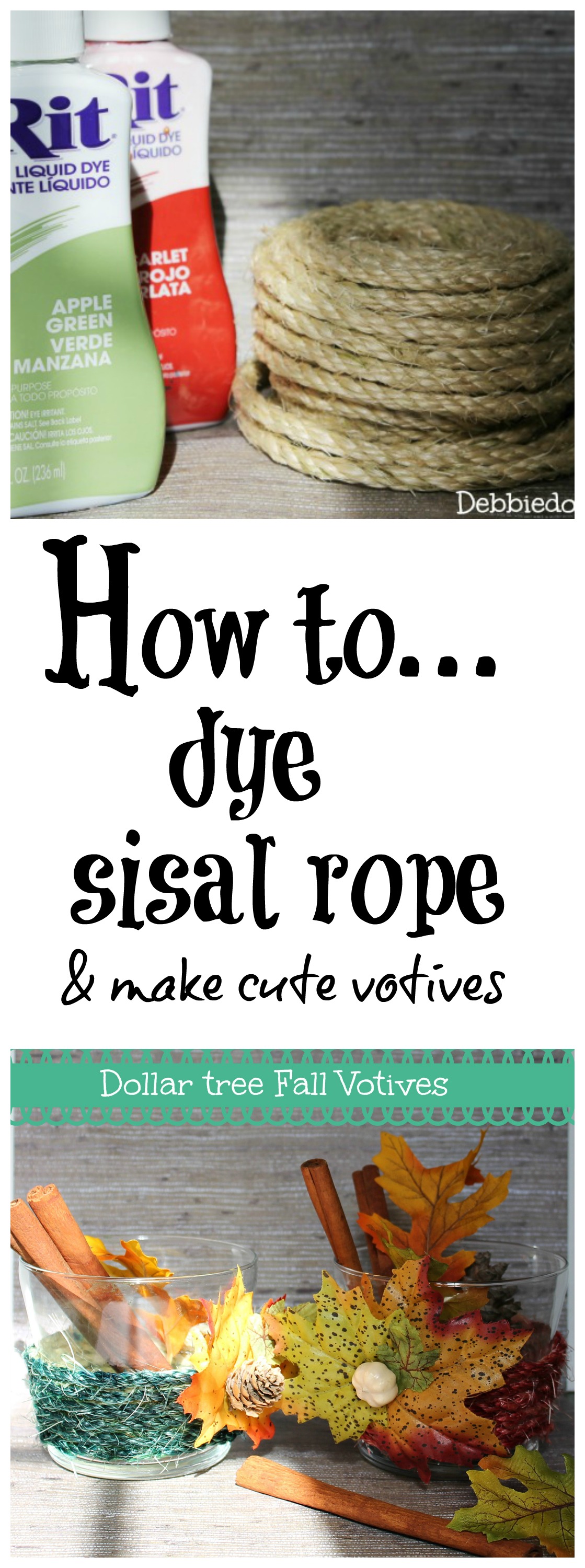How to dye sisal rope and make cute dollar tree votives