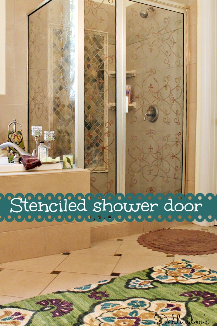 master bath shower door stenciled