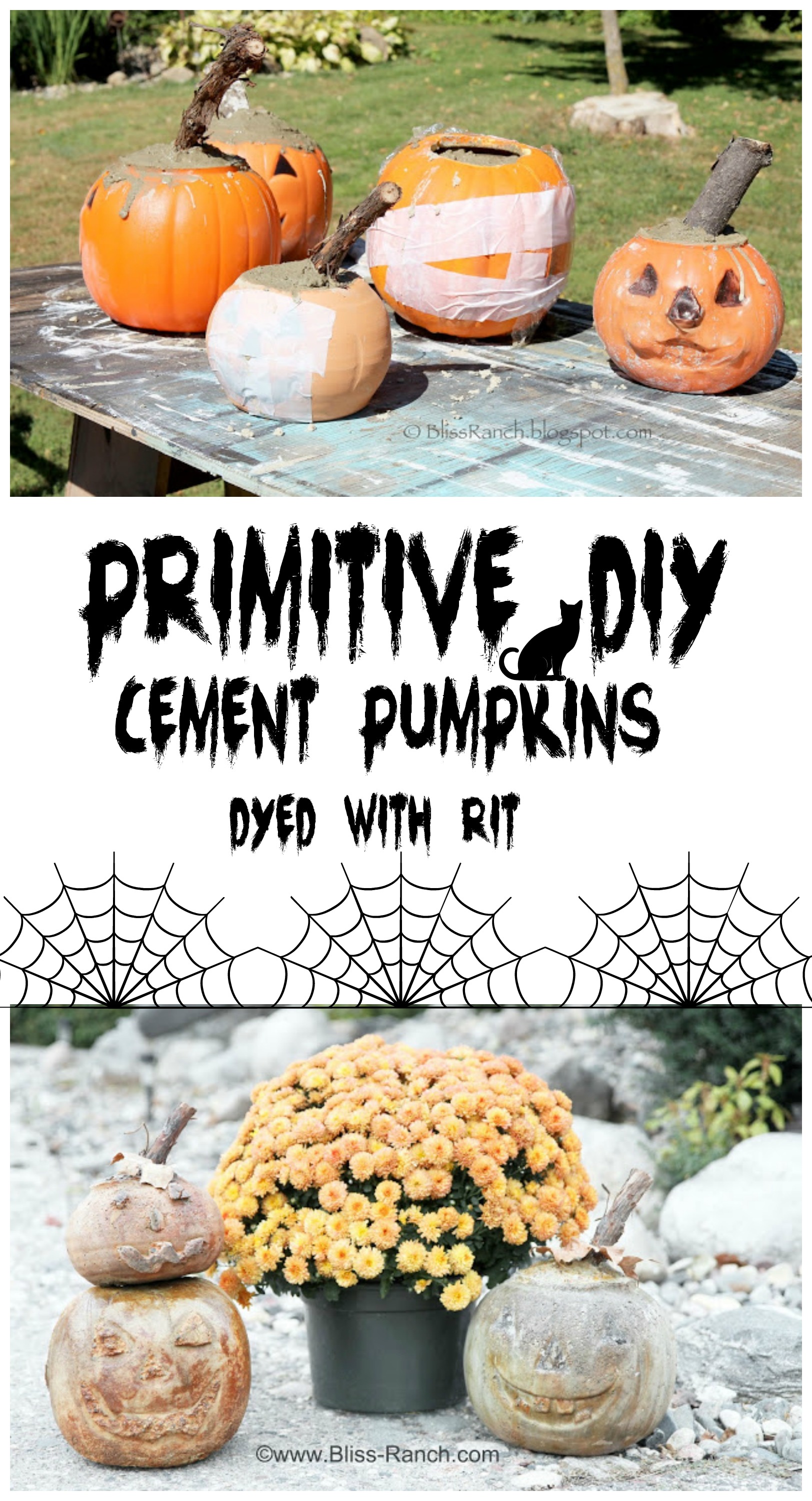 Primitive diy cement pumpkins dyed with rit dye