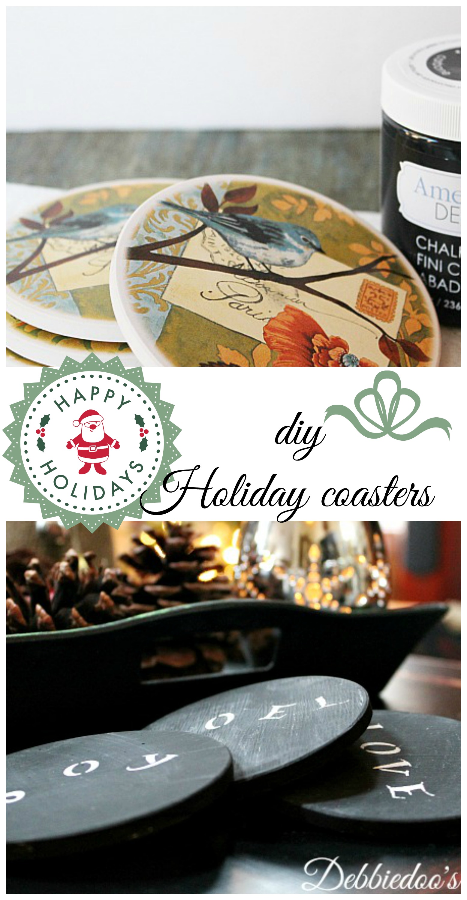 diy holiday chalkpainted coasters