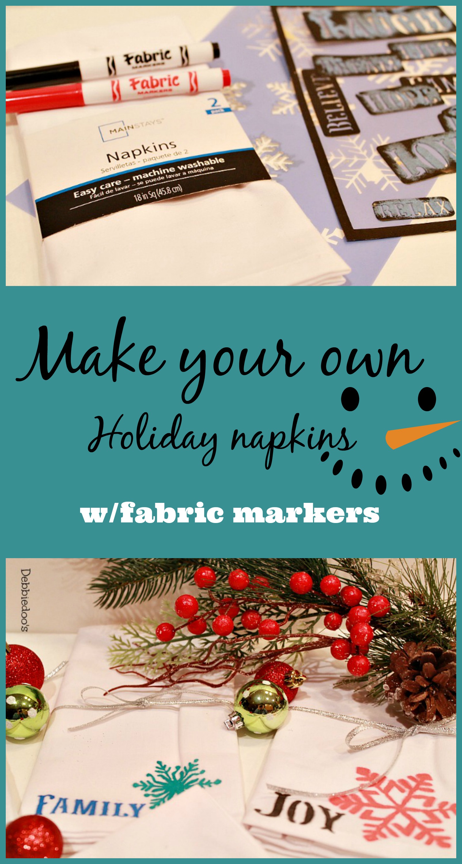 make your own Holiday napkins with fabric markers