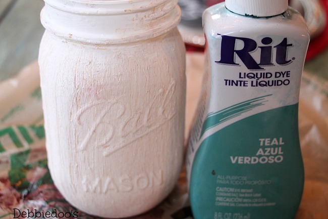 painting a mason jar with chalky paint and rit dye