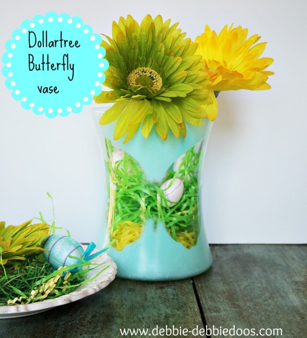 Dollar tree spray painted vase with foam butterfly