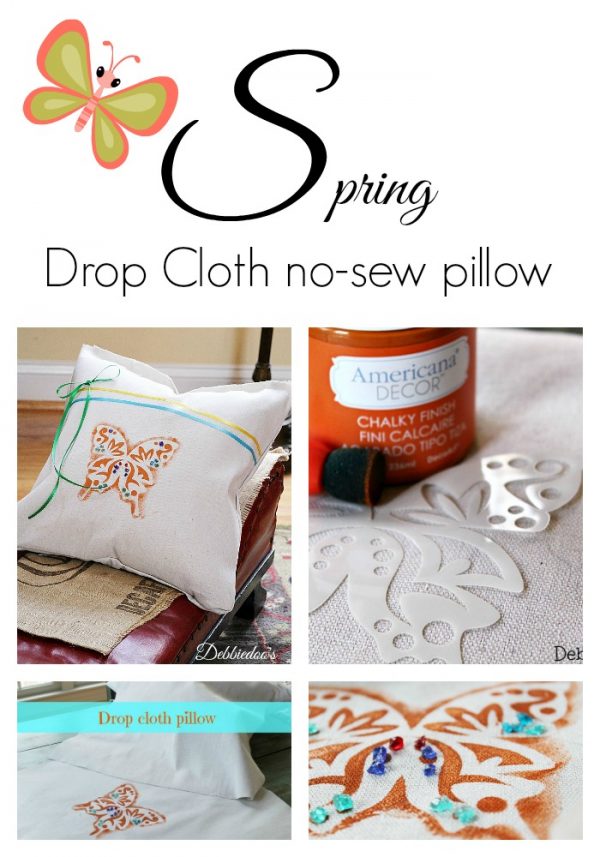 Spring no-sew drop cloth pillow