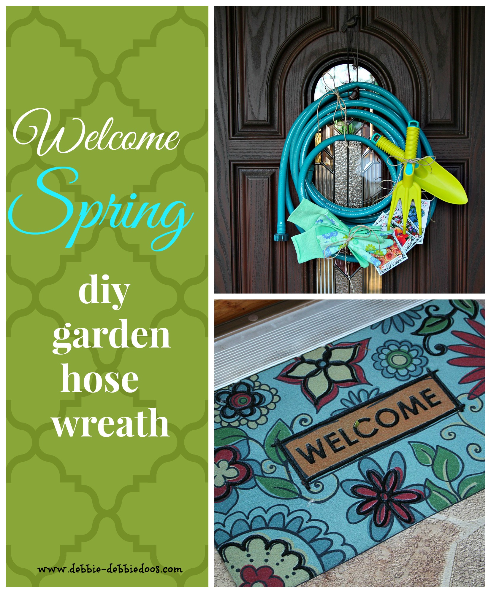 Spring welcome garden hose wreath
