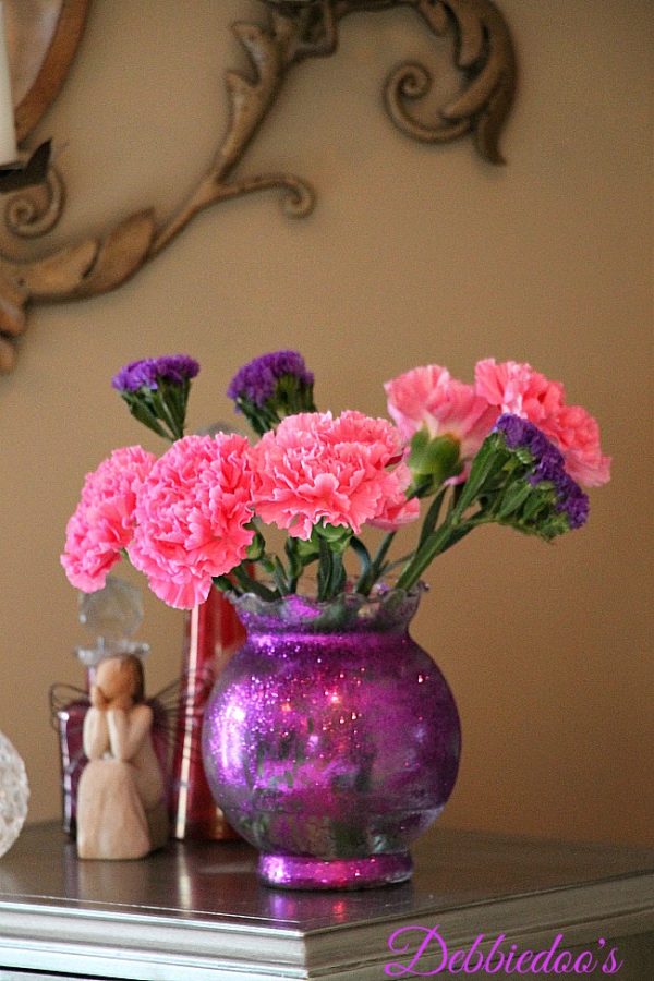 glittered dollar tree vase purple