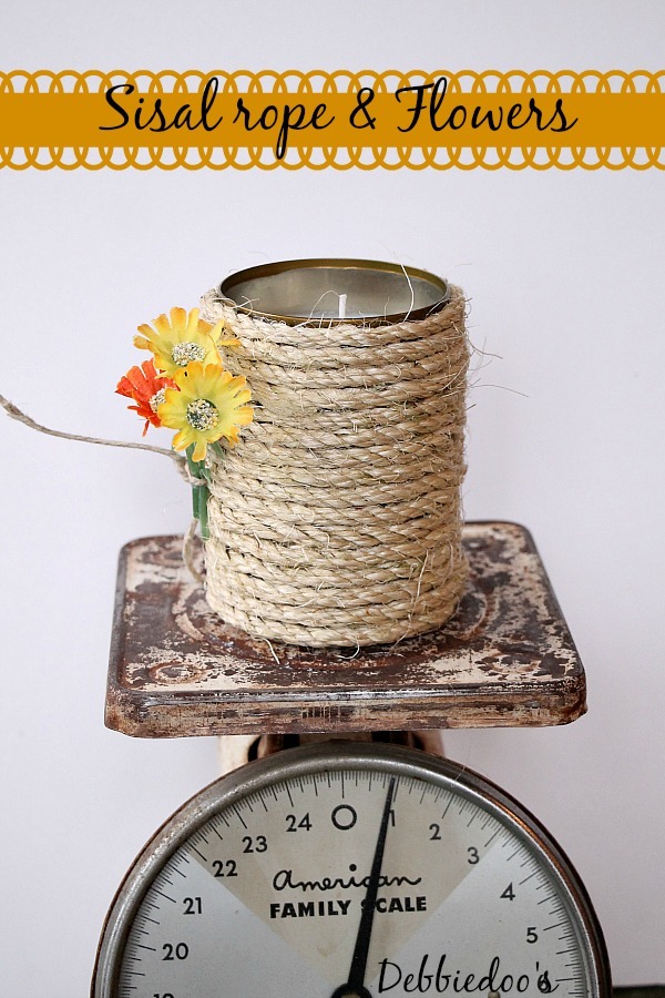 sisal rope and flower can soy candle