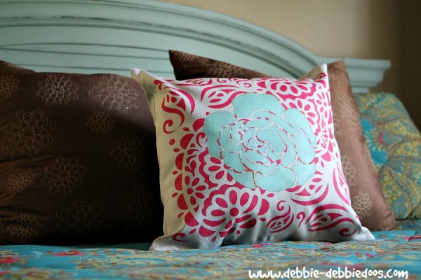 Tulip stenciled pillow