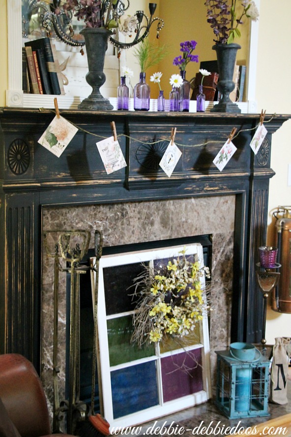 Fireplace with vintage bottles