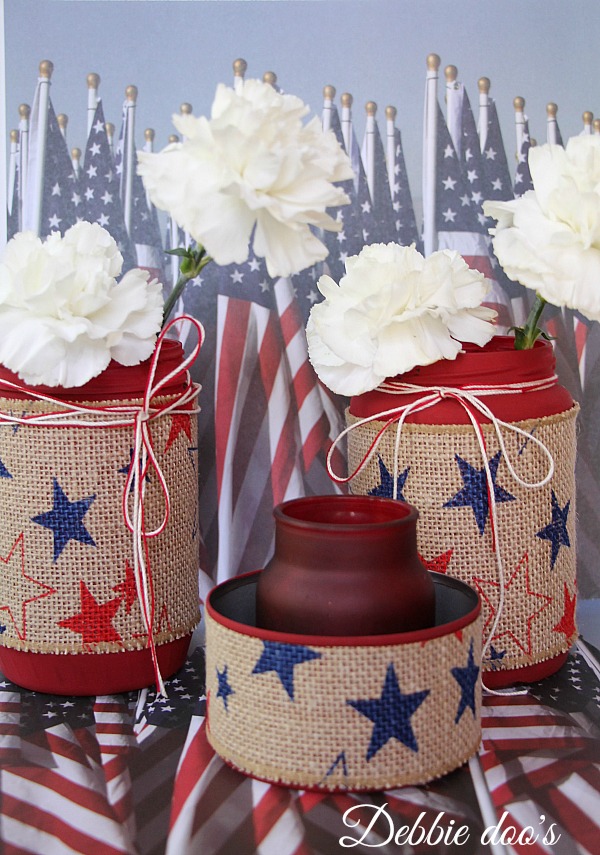 Patriotic table top idea with recycled jars