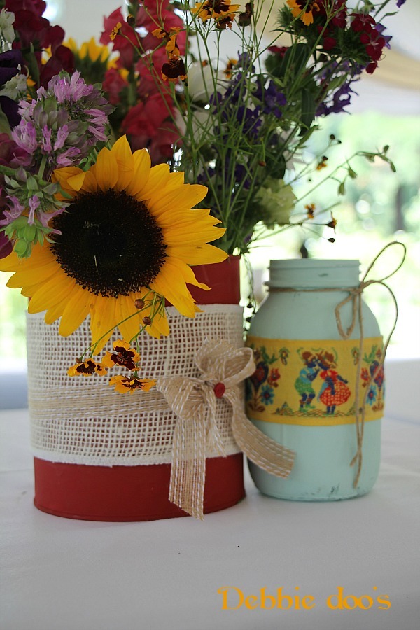 can and jar painted for garden wedding