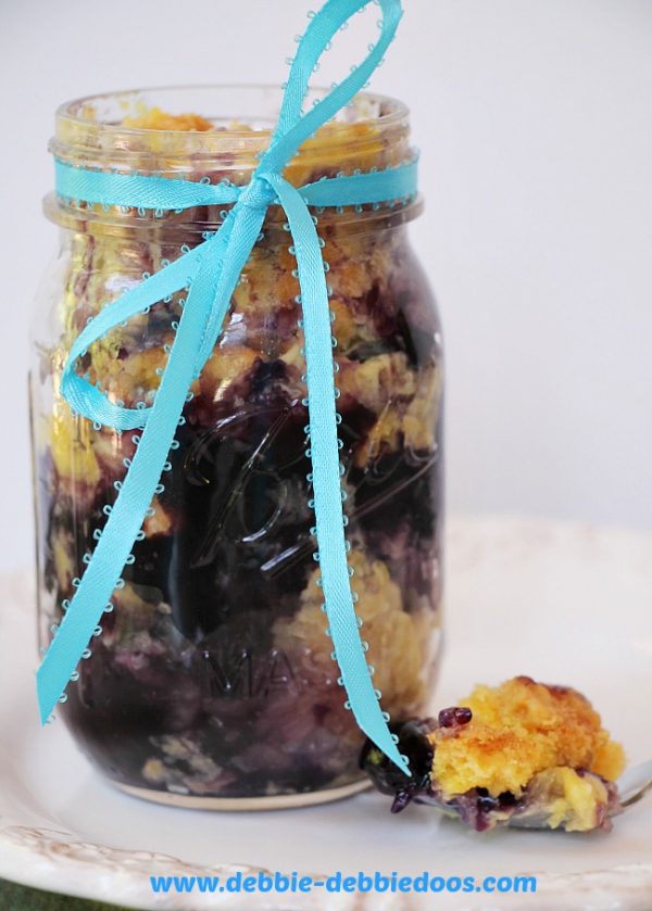 blueberry pineapple dump cake in a mason jar 005