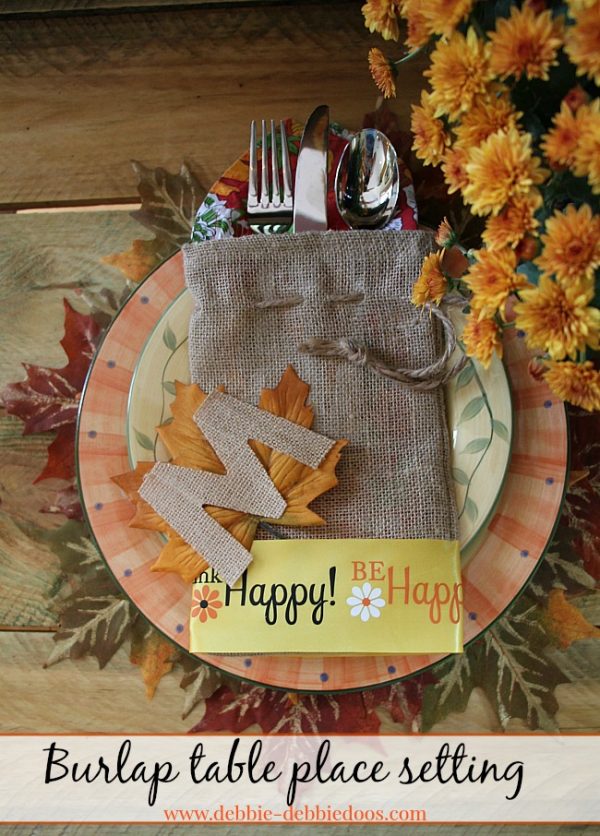 Burlap utensil holders for Thanksgiving or Fall table scape 