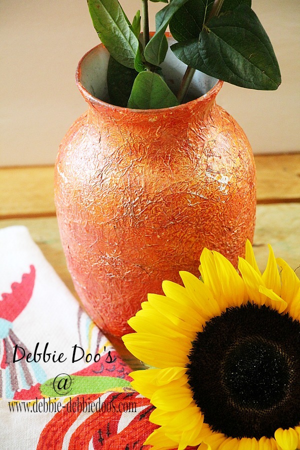 Embossed vase with rit dye and mod podge on glass