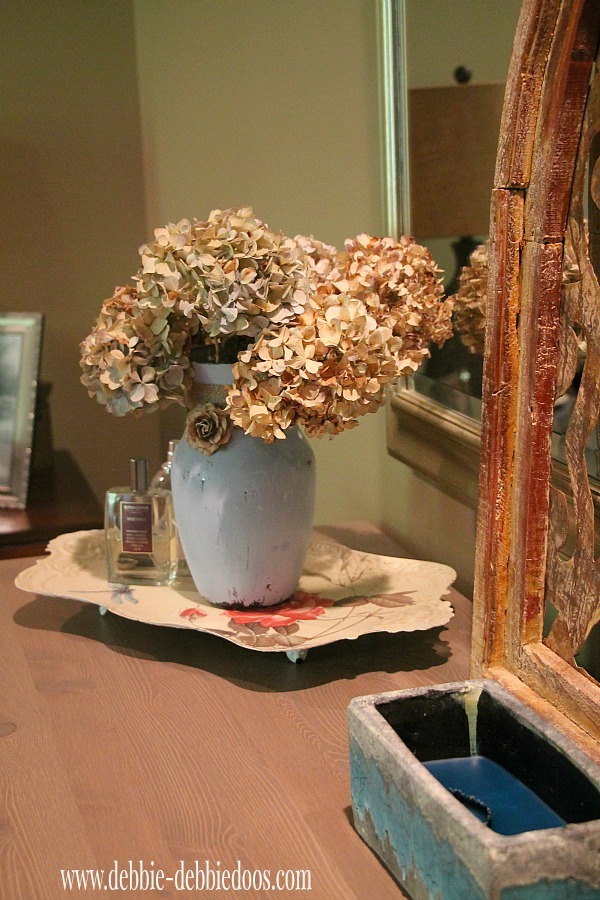 Painted vase with chalk paint and dried hyrdrangeas
