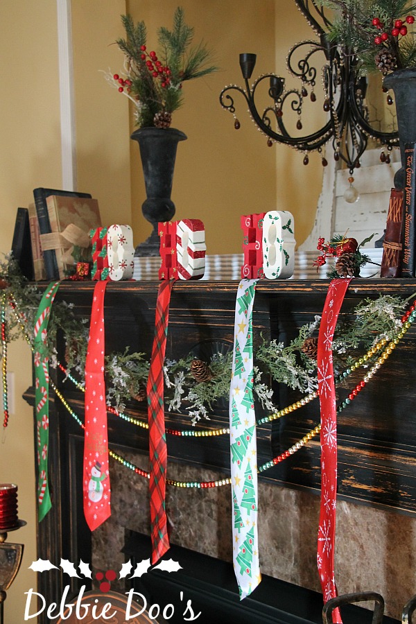 necktie mantel Christmas decor from the dollar tree