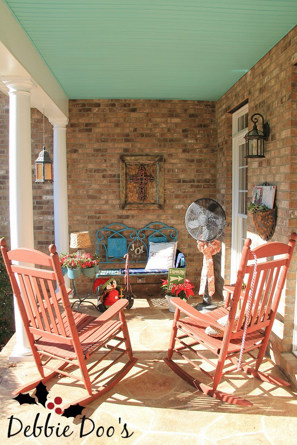 Southern porch decorated for Christmas