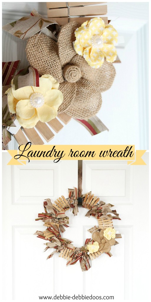 Laundry room clothes pin rag wreath