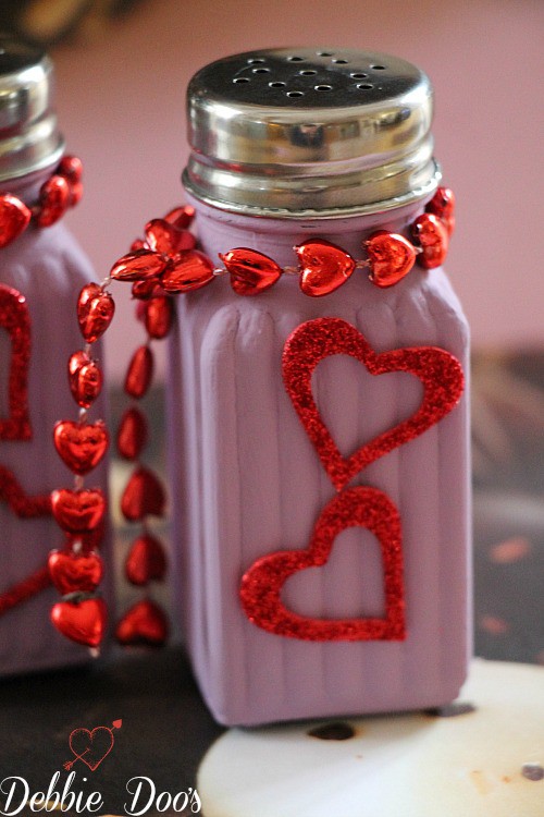 Valentine craft with chalkypaint and dollar tree salt and pepper shakers