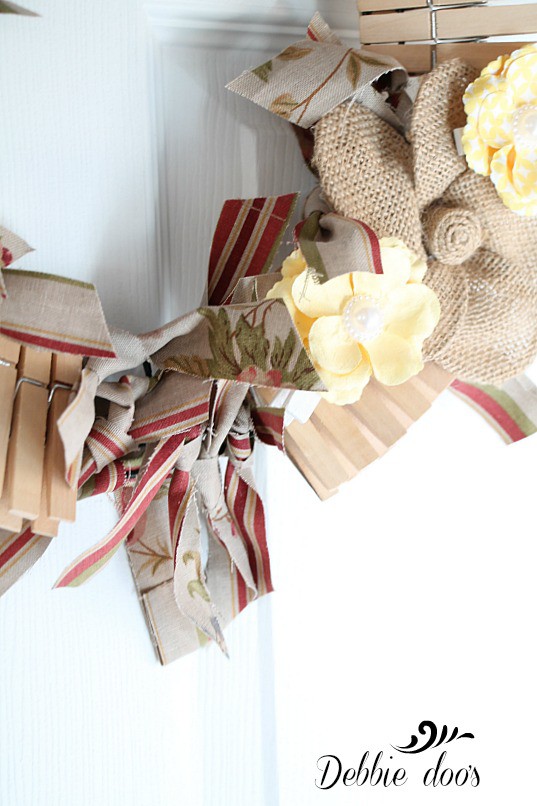 rag and clothes pin wreath