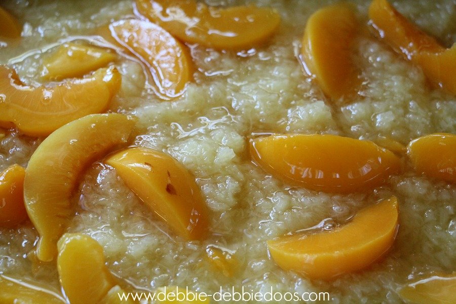 Tropical dump cake peaches and pineapple version