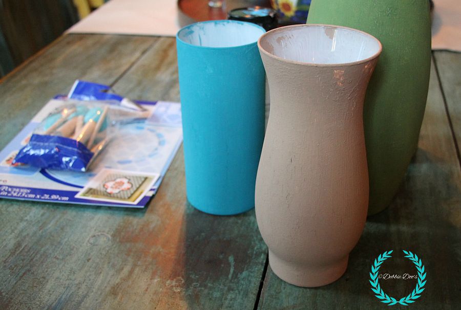 Glass vases painted with Americana decor chalky paint. Must see the after