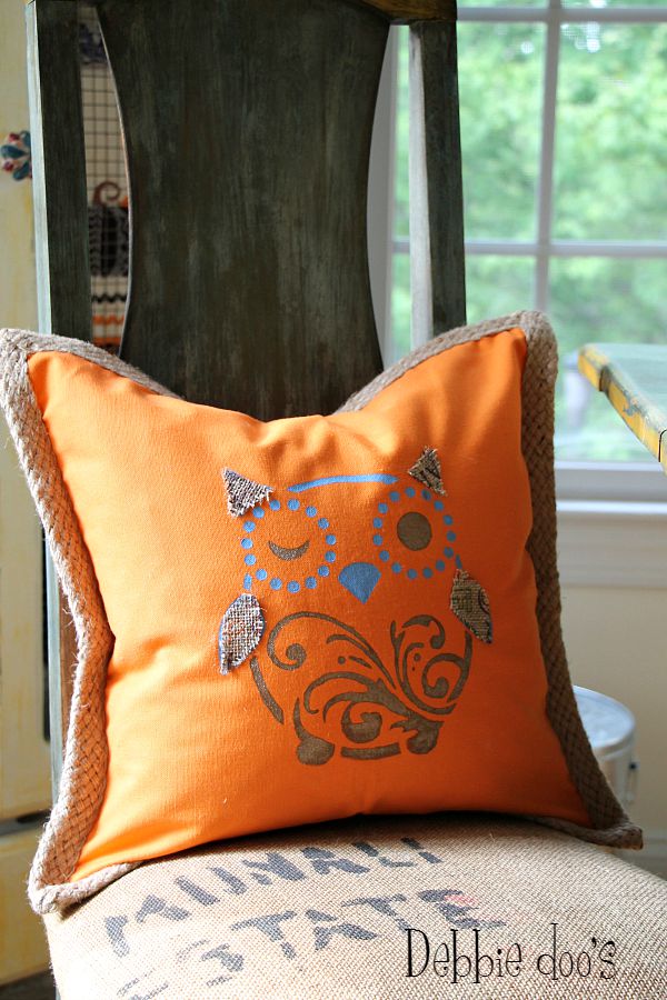 Stenciled owl pillow