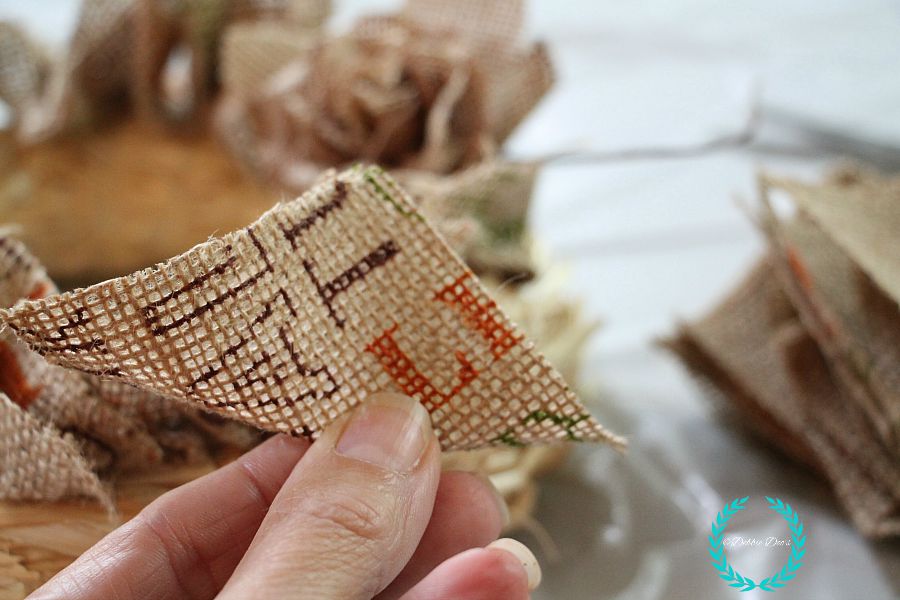 step by step on how to make a burlap rag natural wreath for fall