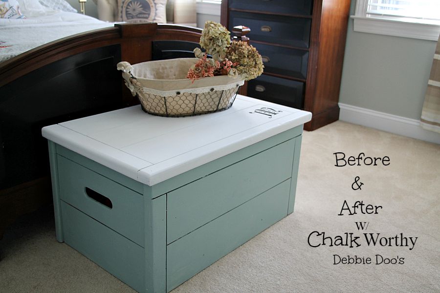 Before & After toy box transformation with chalkworthy paint