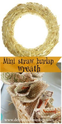 how to make a mini straw burlap wreath. You can hang them on your chairs, cabinets, windows, mirrors and more!