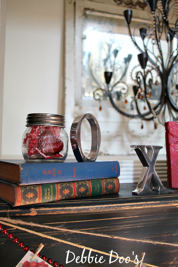 Mini mason jar filled with Valentine goodies
